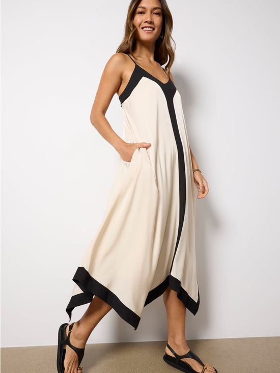 Evereve Dresses & Skirts - Evereve Cream and Black Contrast Asymmetrical Slip Dress